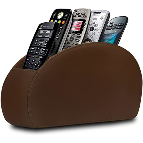 Remote Control Holder with 5 Compartments TV Remote Caddy Store Box,Desktop Organizer for Controller, Glasses and Media Player,Pen Storage (Brown) - color: brown