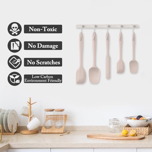 HOTEC Silicone Rubber Spatula Set, Khaki, Set of 5 - color: Khaki