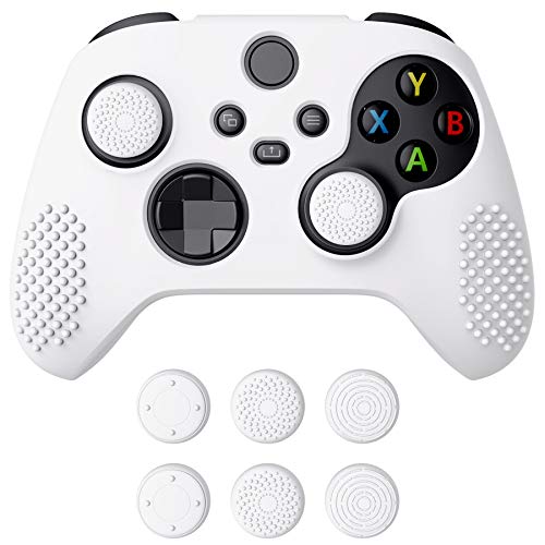 eXtremeRate PlayVital White 3D Studded Edition Anti-slip Silicone Cover Skin for Xbox Series X/S Controller, Soft Rubber Case Protector for Xbox Core Wireless Controller with 6 White Thumb Grip Caps | Protective case, soft rubber handles, 6 pieces embroid