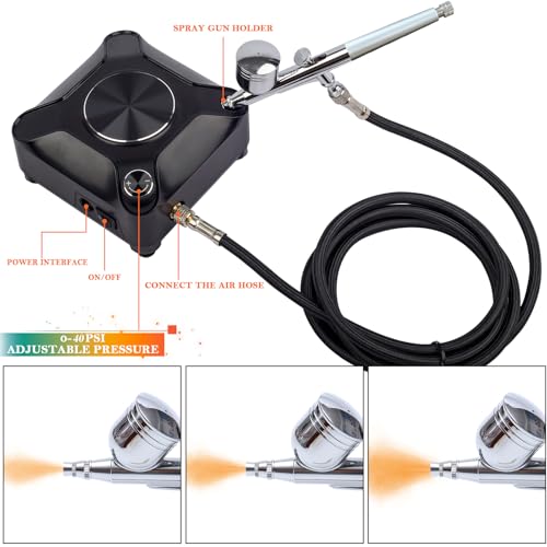 Powerful 40PSI Adjustable Output Airbrush Kit,Auto Stop Dual Action Airbrush,Multi-Function Air Brush Compressor Set for Painting Nails Makeup DIY