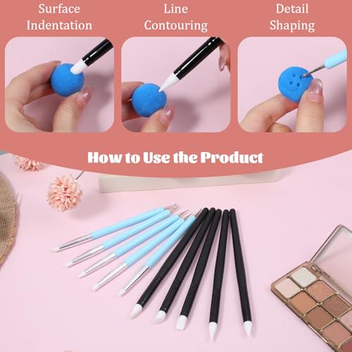 10 PCS Silicone Clay Tools, Silicone Brushes for Crafts Polymer Modeling Dotting Tool Clay Texture Tool Silicones Sculpting Tools for DIY Handicraft Embossing Pottery Nails