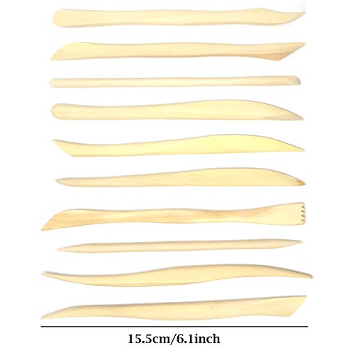 Honbay 10-Piece Double Ended Wooden Mini Modeling Tools Clay Sculpture Tools for Cutting, Carving and Smoothing