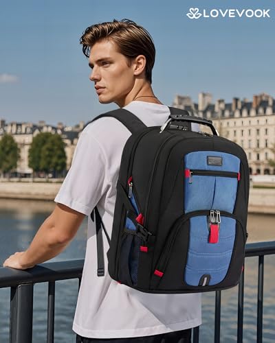LOVEVOOK Large Laptop Backpack for Men,17.3Inch Heavy Duty Travel Backpack - color: Blue, size: 17 inch