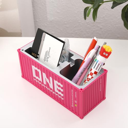 Desk Organizer Office Supplies Multi-function Shipping Container Storage Box Pen/Pencil,Business Name Cards Remote Control Holder Gray, Pen and Pencil Shipping Container Style Holders (Pink) - color: Pink
