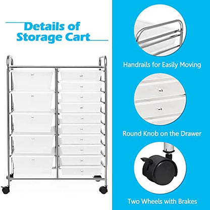 RELAX4LIFE 15-Drawer Rolling Storage Drawer Cart Organizer - color: Clear, style: 15 Drawers-34.5"