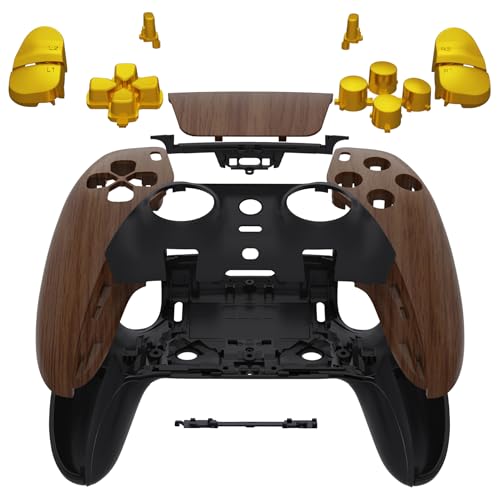 eXtremeRate Full Set Shell with Buttons Touchpad Cover Compatible with ps5 Edge Controller, Wood Grain & Black Replacement Decorative Trim Shell Front Back Plates Compatible with ps5 Edge Controller - color: Wood Grain Black