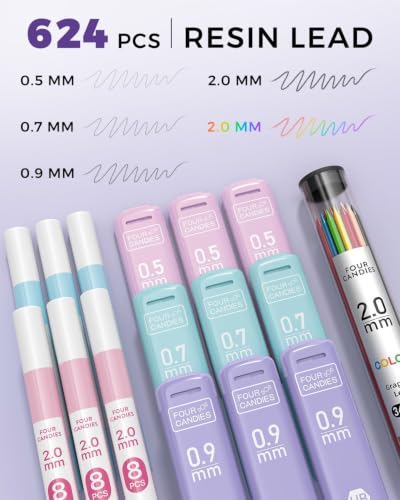Four Candies 36PCS Mechanical Pencil Set with 624 Lead Refills (Cream) - color: Cream