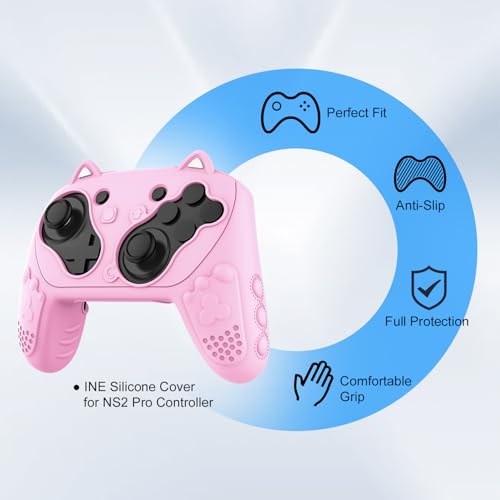 Silicone Controller Case Set Compatible with Nintendo Switch 2 Pro, Gamepad Accessories - Protective Softshell Cover with 6 Thumb Grips, Shock-Resistant & Ergonomic Comfort Grip Design (Pink) - color: Pink