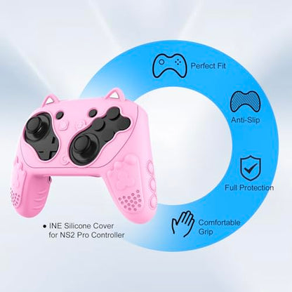 Silicone Controller Case Set Compatible with Nintendo Switch 2 Pro, Gamepad Accessories - Protective Softshell Cover with 6 Thumb Grips, Shock-Resistant & Ergonomic Comfort Grip Design (Pink) - color: Pink