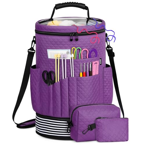 Crochet Yarn Knitting Bag 3PCS Expandable Large Yarn Storage Organizer Bag - color: Purple