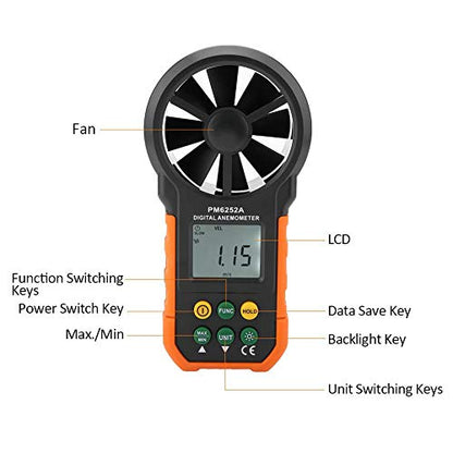 PM6252A Digital Anemometer,Portable High Exactness Handheld Wind Speed Meter Air Volume Measuring Meter for Weather Data Collection and Windsurfing Kite Flying Sailing