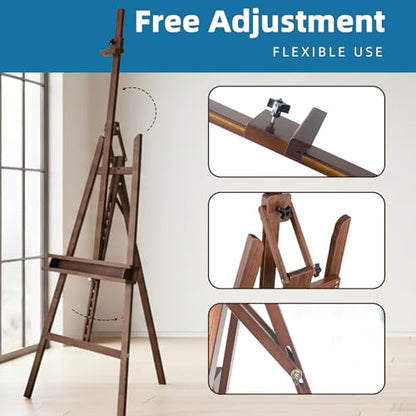 Adjustable Beechwood A-Frame Studio Easel with Storage Tray, Brown - style: A Frame Easel Brown