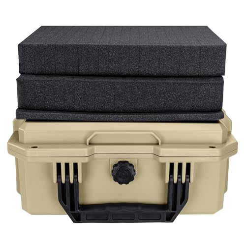 Eylar 13.8" Intact Series Compact Hard Camera Case, Lightweight and Durable Stacker Design with Foam - color: Tan