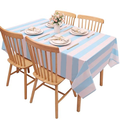 Kesfey Light Blue Striped Tablecloth Horizontal Stripe Table Cover 3 Packs - color: Haze Blue Horizontal Striped