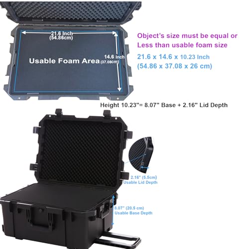 Regetek 27" Waterproof Hard Case with Foam, Rolling Equipment Flight Case with Wheels & Retractable Handle for Camera, Drone, Tools, Electronics, Heavy Duty, IP67 Rated, Inner 21.6"X 14.6"X10.2"