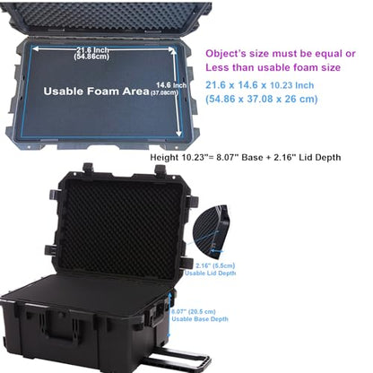 Regetek 27" Waterproof Hard Case with Foam, Rolling Equipment Flight Case with Wheels & Retractable Handle for Camera, Drone, Tools, Electronics, Heavy Duty, IP67 Rated, Inner 21.6"X 14.6"X10.2"