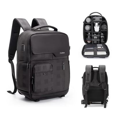 Cwatcun Camera Backpack Large PU Leather, DSLR Bag Case with Tripod Holder - color: Black, size: 9.0 Large