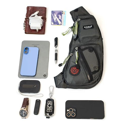 NICGID Sling Bag Chest Shoulder Backpack Crossbody Daypack for Men Women - color: Black