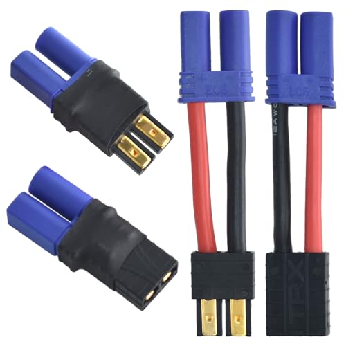 2 Pairs RC LiPo Battery Connector Adapter Compatible with TRX/Traxxas Lipo Battery, EC5 Male Female RC Battery Charger Adapter Connector