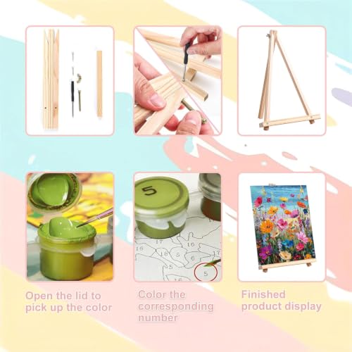Ekuxom 3Pack Flowers Paint by Numbers Kit for Adults with Frame-Wooden Ease - color: 3Pack Flowers