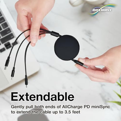 BoxWave Cable Compatible with Fimi Mini 3 Drone with 3 Batteries - AllCharge PD miniSync (100W), Retractable High-Speed Charging Portable USB Cable - Jet Black