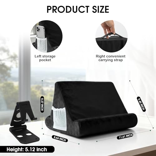 Universal Tablet Cushion Stand - Multi-Angle Lazy Holder with Net Pocket & Phone Stands Options for Lap, Knee, Sofa, Bed (Black) - color: Black