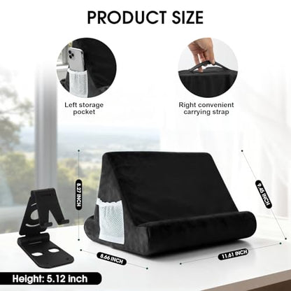 Universal Tablet Cushion Stand - Multi-Angle Lazy Holder with Net Pocket & Phone Stands Options for Lap, Knee, Sofa, Bed (Black) - color: Black