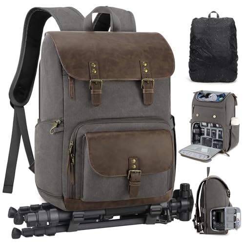 RAINSMORE Vintage Camera Bag with Side Access for DSLR/SLR Mirrorless - color: Grey