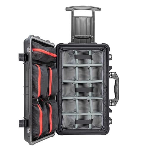 Eylar 22" Rolling Carry-On Travel Hard Camera Case with Adjustable Padded Divider & Lid Organizer, Waterproof, Shockproof For Equipment, Drones And Cameras, TSA Standard