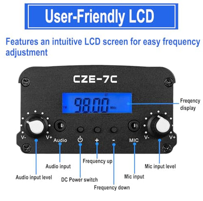 1W/7W Long Range FM Transmitter, FM Broadcast Transmitter with LCD