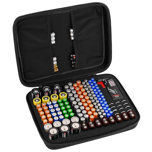 Battery Organizer Storage Box, Battery Vault Case Waterproof Explosionproof Holder Box, Batteries Carrying Case Container Bag (Holds 148 Batteries AA AAA C D 9V)（No tester included）