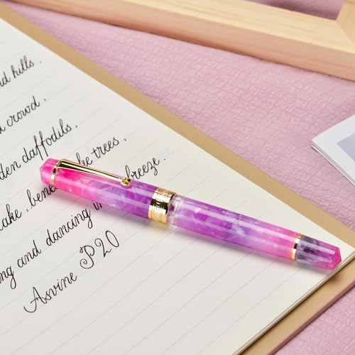 Asvine P20 Piston Fountain Pen, Stub Nib 1.1mm Calligraphy Art Drawing Gradual Purple Acrylic with Case Set - color: Gradual Purple, style: Stub Point