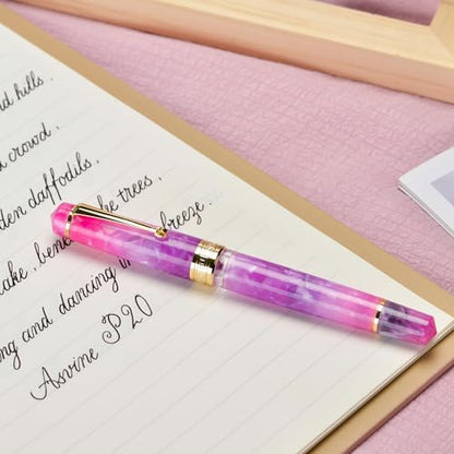 Asvine P20 Piston Fountain Pen, Stub Nib 1.1mm Calligraphy Art Drawing Gradual Purple Acrylic with Case Set - color: Gradual Purple, style: Stub Point