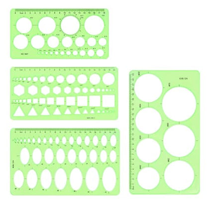4 Pcs Drawing Template Drafting Stencil Ruler Circle and Oval Templates Plastic Drawing Measuring Rulers Geometric Drawings Stencils for Office and School Building Formwork Drafting Tool (Green)