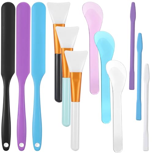 12 Pcs Silicone Resin Stir Sticks Kit for Epoxy UV Casting, Silicone Epoxy Brushes Reusable DIY Craft Tool for Mixing Resin Non-Stick Waxing Wax Stick for Mixing Resins Paint, Waxing, Liquid