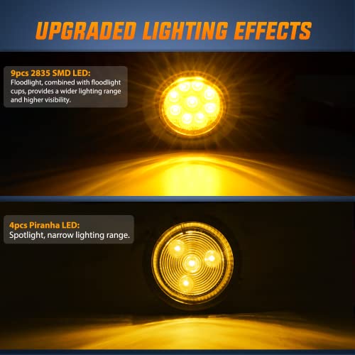 Nilight 2" Round Marker Light 2PCS Amber 9LED Clearance Lights Flush Mount - color: Amber 2Pcs 9LED