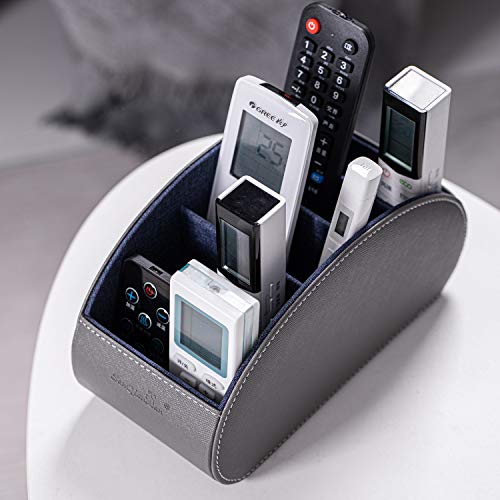 BONNY DODO Remote Control Holders Organizer Box with 5 Compartment PU Leather Multi-functional Office Desk Storage Caddy Store (Grey) - color: Grey