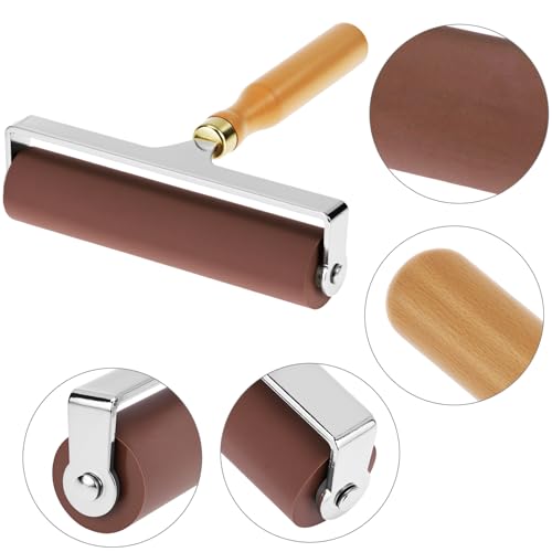 QWORK 6-Inch Soft Rubber Roller Brayer for Anti Skid Tape & Printmaking Tool, Professional Frame Roller, Brown