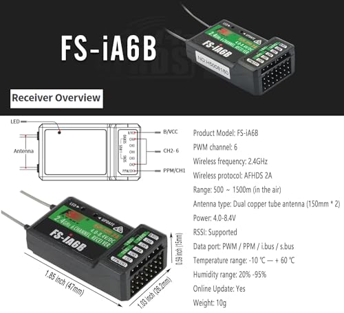 GoolRC Flysky FS-i6s 2.4G 10CH AFHDS 2A RC Transmitter with FS-iA6B Receiver for RC Drone Airplane Multicopter Helicopter (Black) - color: Black