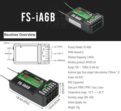 GoolRC Flysky FS-i6s 2.4G 10CH AFHDS 2A RC Transmitter with FS-iA6B Receiver for RC Drone Airplane Multicopter Helicopter (Black) - color: Black