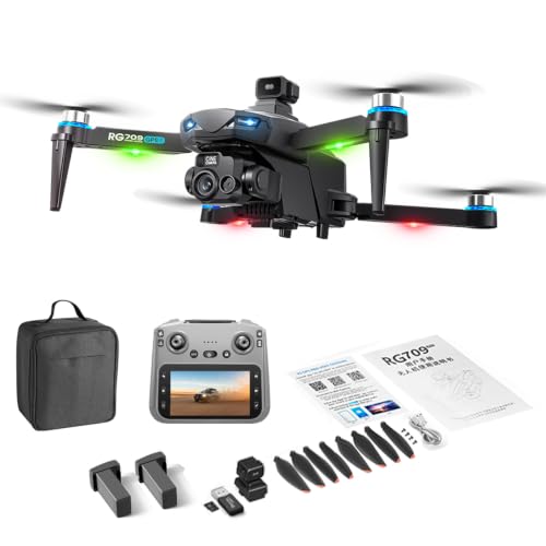 GPS Drone with 2 Wide-Angle Camera 4K for Adult,5" Screen Control - color: black