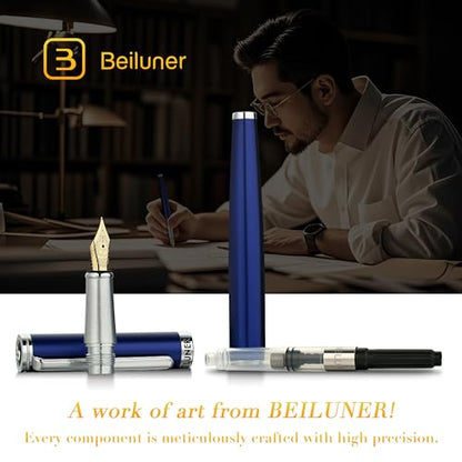 BEILUNER Luxury Fountain Pen Set,Solid 24K Gilded(Fine)-Charming Blue - color: Blue, style: Fine Nib