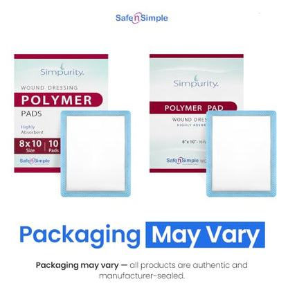 Simpurity Super Absorbent Polymer Wound Dressing - 8"x10" Individual Thick Pads - Dressing Supplies for Wounds - Bordered Polymer Dressing for Wound Care