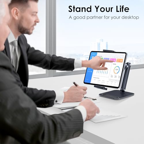 Tablet Stand for iPad, Aluminum Tablet Holder with Heavy Duty Base for Desk - size: High - Two Arm