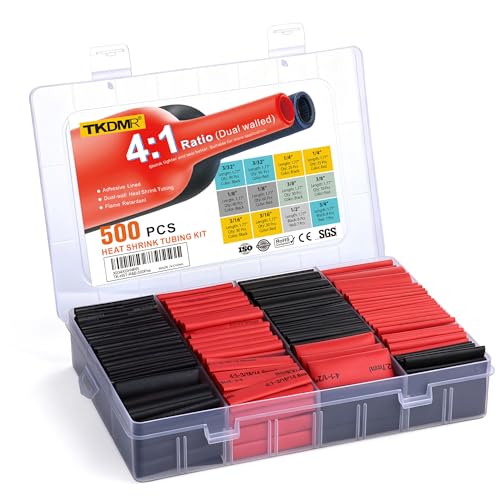 TKDMR 500 Pcs Heat Shrink Tubing Kit - 4:1 Ratio Adhesive Lined, Marine Grade Shrink Wrap,Industrial Heat Shrink Tubing,Red & Black - color: Red & Black, size: 1.77"-Red & Black