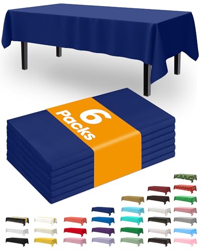 Pureegg Plastic Table Cloth Disposable 6 Pack, 54 x 108 Inch, Navy Blue - color: Navy Blue, size: 54" X 108" Rectangle