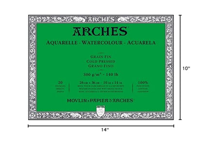Arches Watercolor Paper Block, Cold Press, 10" x 14", 140 pound