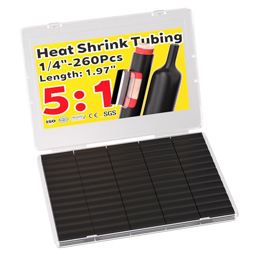 TKDMR 260Pcs 5:1 Heat Shrink Tubing Kit 1/4" Adhesive Lined,Black - color: Black, size: 1/4"-260Pcs
