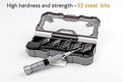 Electronics Screwdriver Set with Telescopic Aluminum Handle and 23 Alloy S2 Screwdriver Bits for Computer Smartphone Watches and other Small Tablets