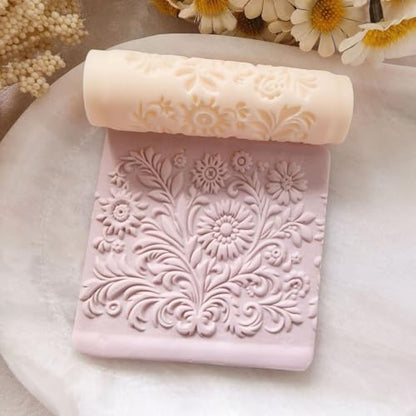 4Pcs Polymer Clay Texture Roller Work with Polymer Clay Cutters for DIY Earrings Jewelry Making Craft Supplies